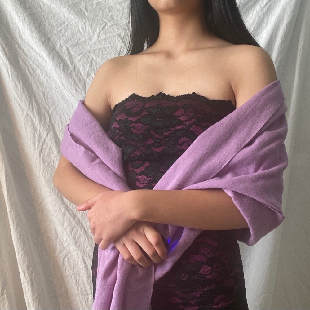 Lilac Cashmere Silk Frilly Scarf